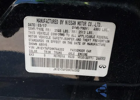 2017 Infiniti Q50 3.0T Signature Edition z USA, uszkodzony, nr VIN JN1EV7AP0HM744202